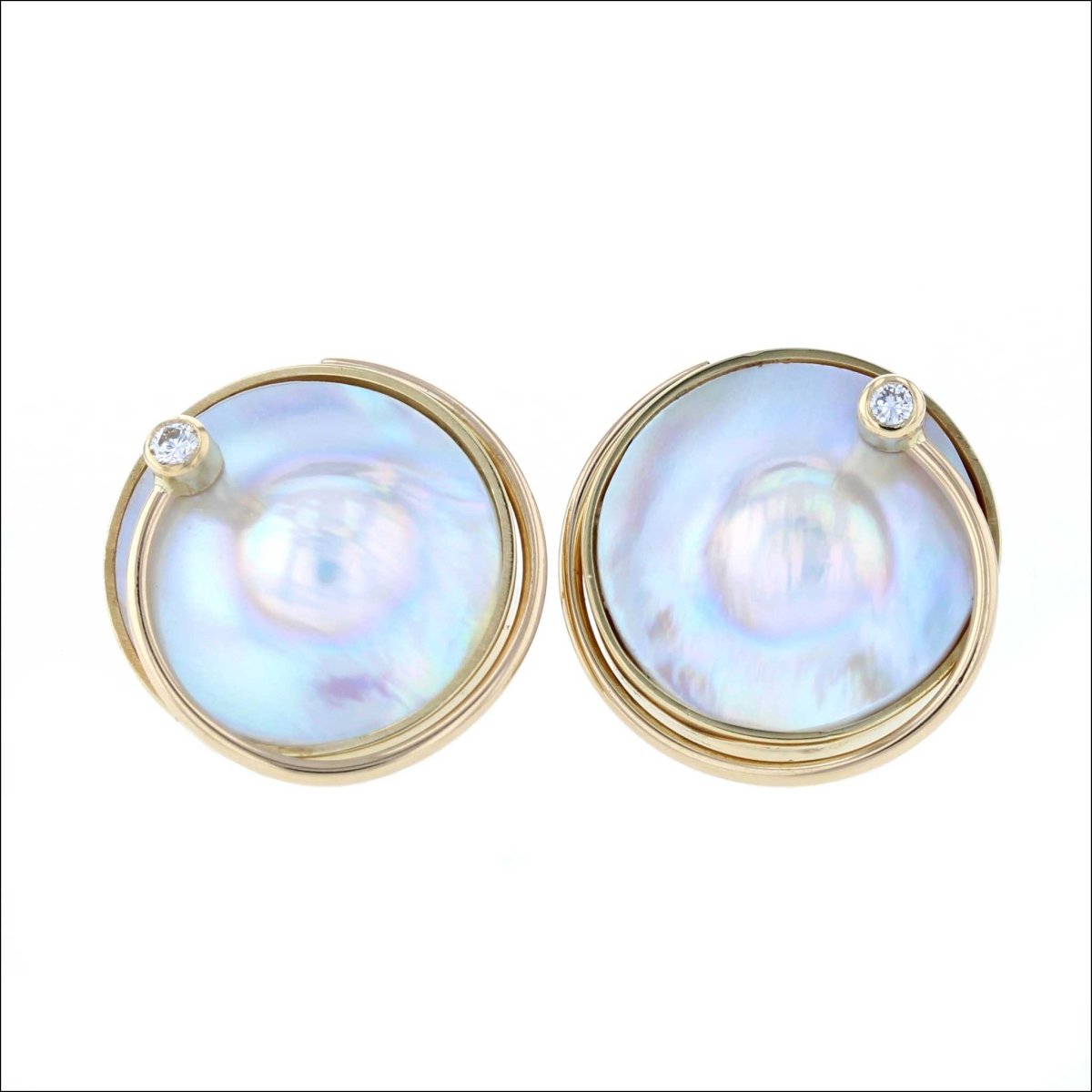 Freshwater Blister Pearl Diamond Stud Swirl Earrings 18KY (Consignment) - JewelsmithEarrings
