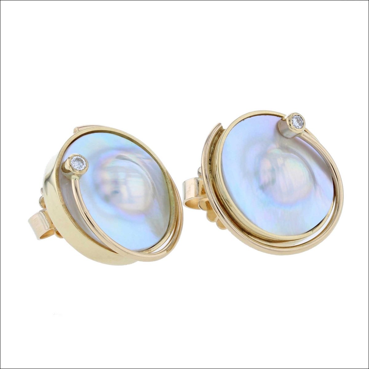 Freshwater Blister Pearl Diamond Stud Swirl Earrings 18KY (Consignment) - JewelsmithEarrings
