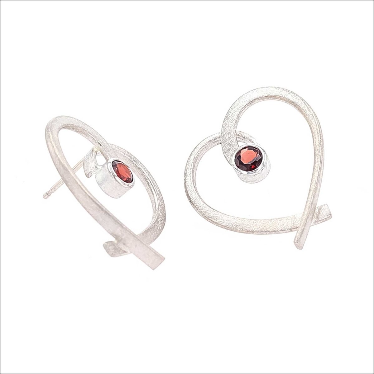 Garnet Forged Heart Earrings 14KW - JewelsmithEarrings