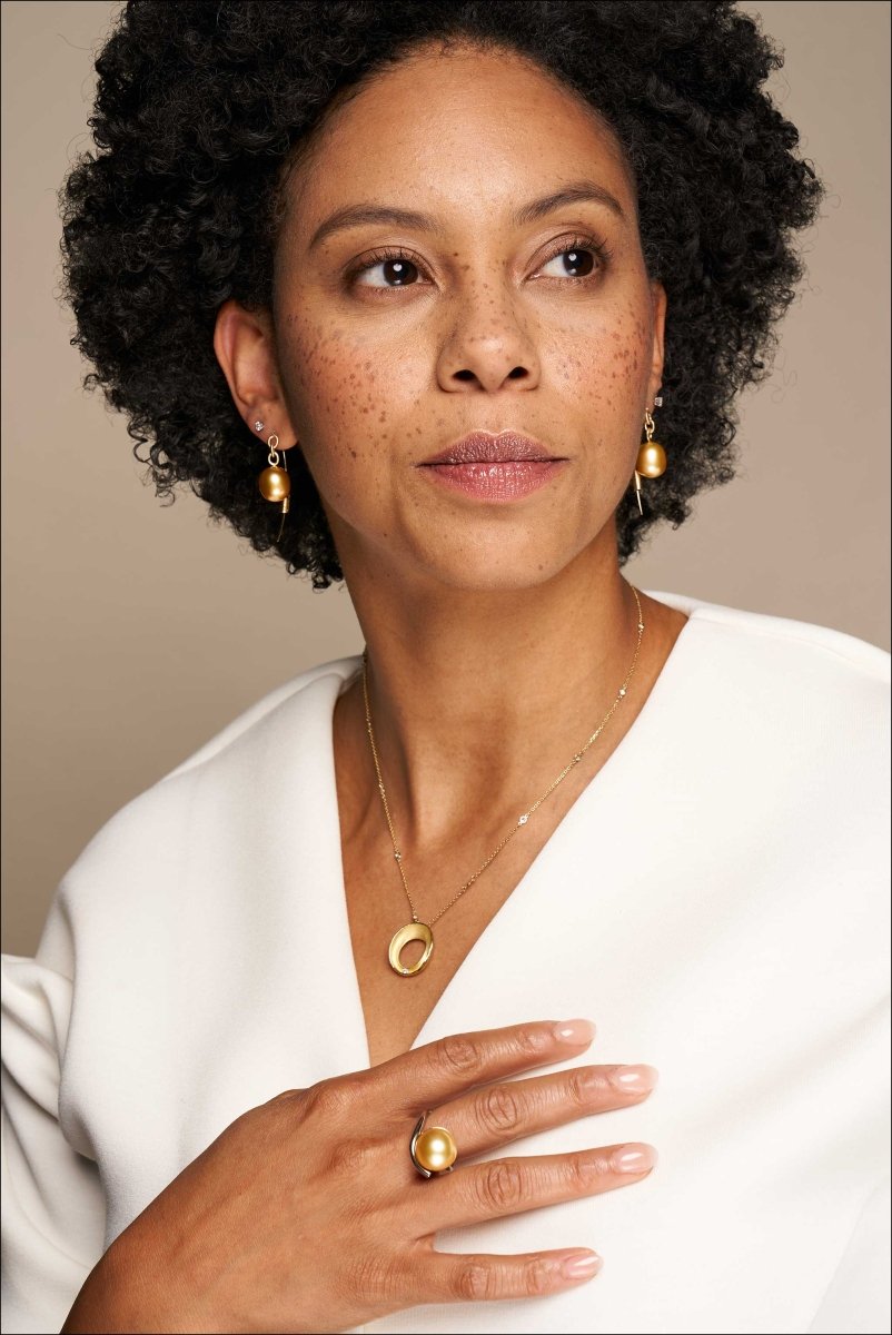 Golden South Sea Pearl Swirl Bypass Ring 18KY 14KW - JewelsmithRings