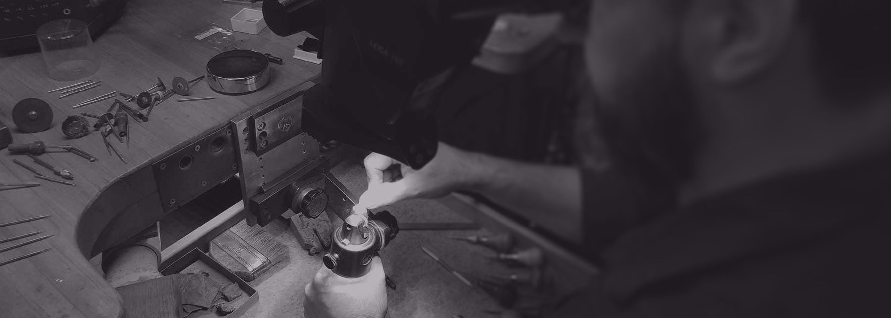 goldsmith Patrick King working at the jewelers bench on a ring