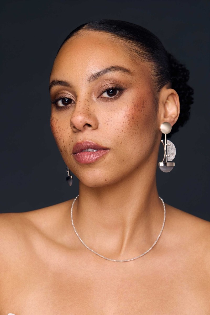 Gray Moonstone Diamond Meteorite Disc Earrings 14KW - Jewelsmith - Durham NC - Handcrafted - Earrings