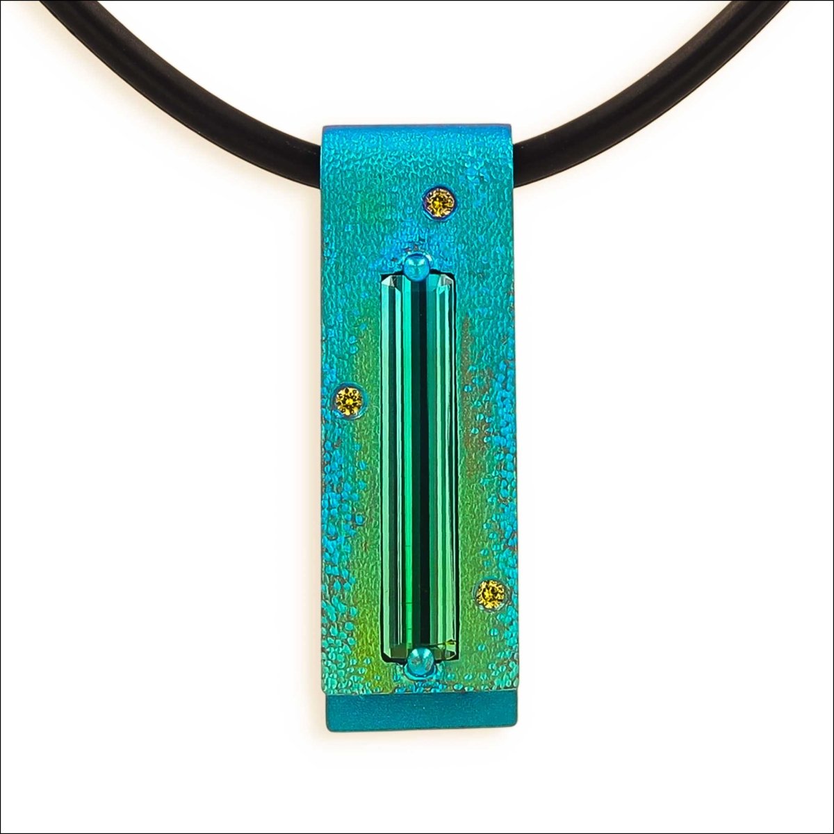 Green Tourmaline Yellow Sapphire Color Shift Anodized Niobium Foldover Pendant - Jewelsmith - Durham NC - Handcrafted - Pendants