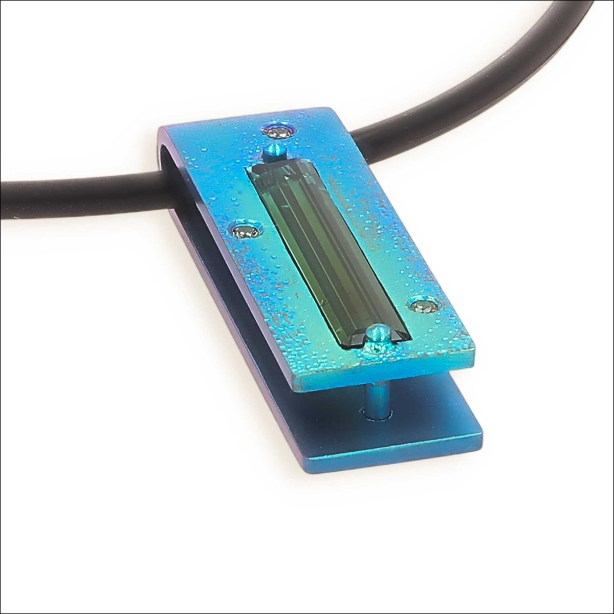 Green Tourmaline Yellow Sapphire Color Shift Anodized Niobium Foldover Pendant - Jewelsmith - Durham NC - Handcrafted - Pendants