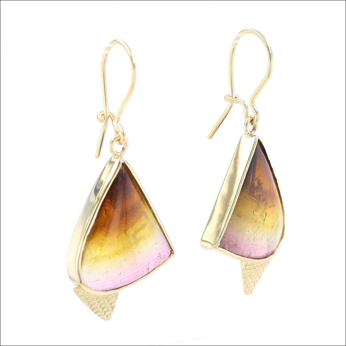 Half Moon Tricolor Tourmaline Earrings 18KY - JewelsmithEarrings