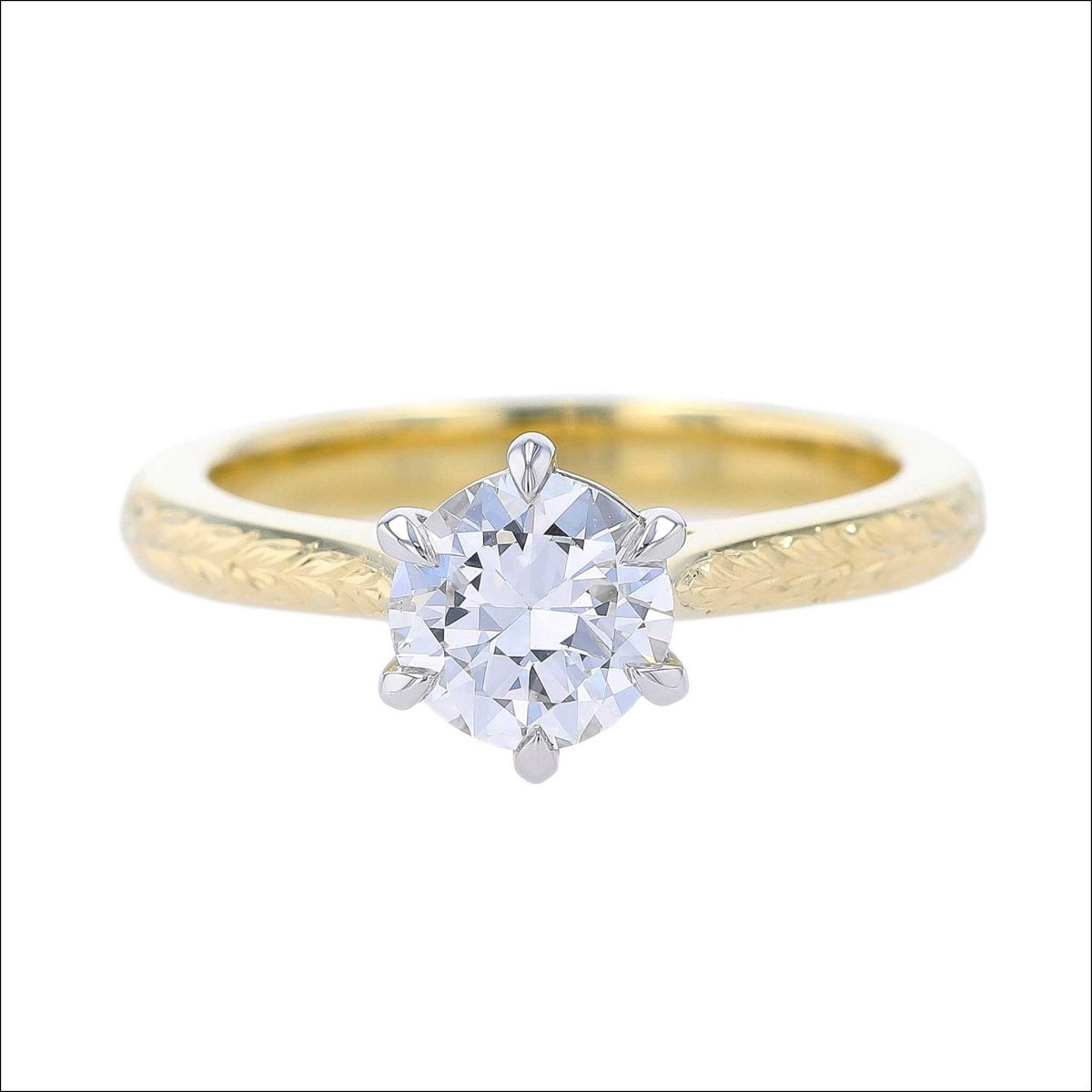 Hand Engraved Old European Cut Diamond Engagement Ring 18KY Platinum - JewelsmithEngagement Rings