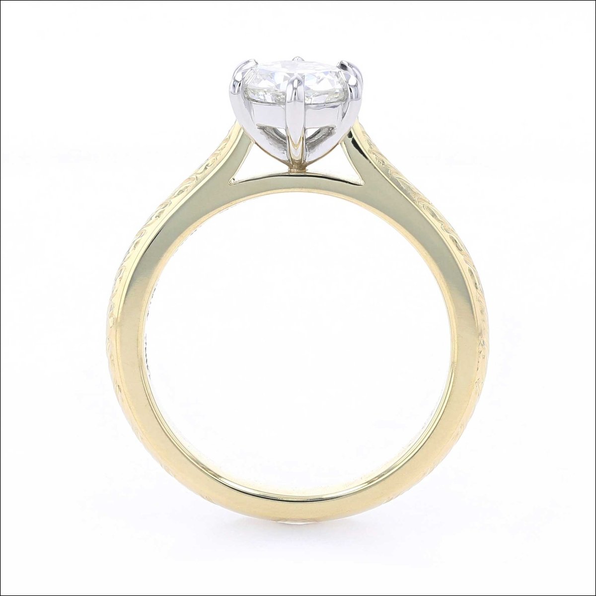 Hand Engraved Old European Cut Diamond Engagement Ring 18KY Platinum - JewelsmithEngagement Rings
