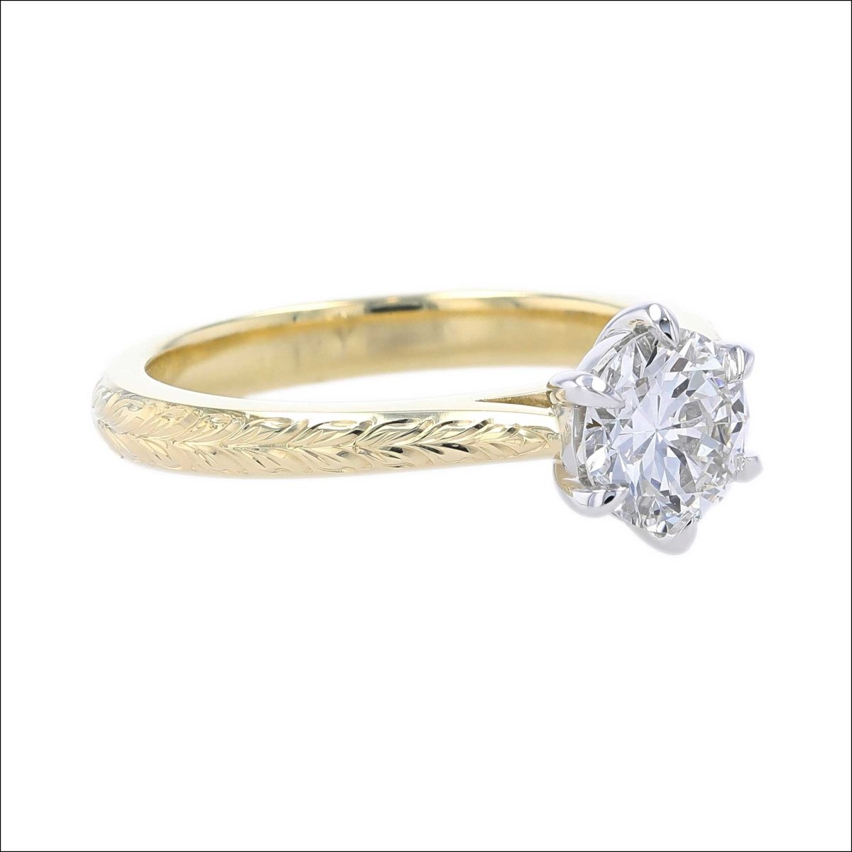Hand Engraved Old European Cut Diamond Engagement Ring 18KY Platinum - JewelsmithEngagement Rings