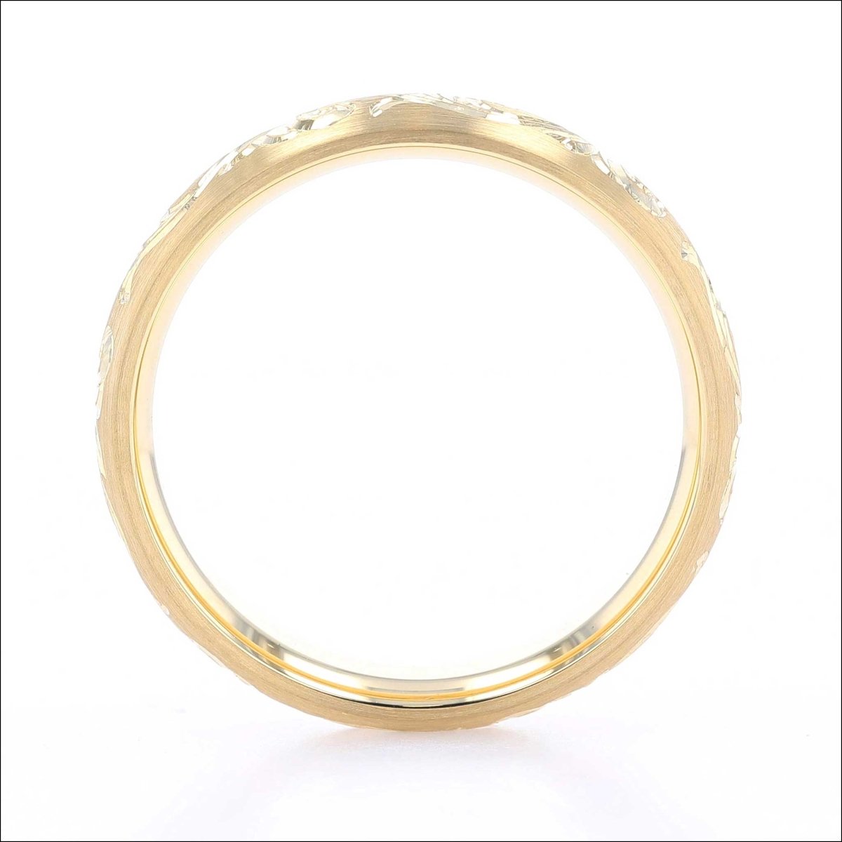 Hand Engraved Scroll Pattern Comfort Fit Men's Wedding Band 18KY - JewelsmithBands