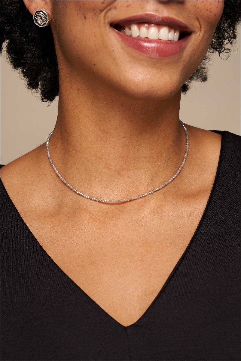 Labradorite Bead Strand Necklace 14KW 16" - JewelsmithNecklaces