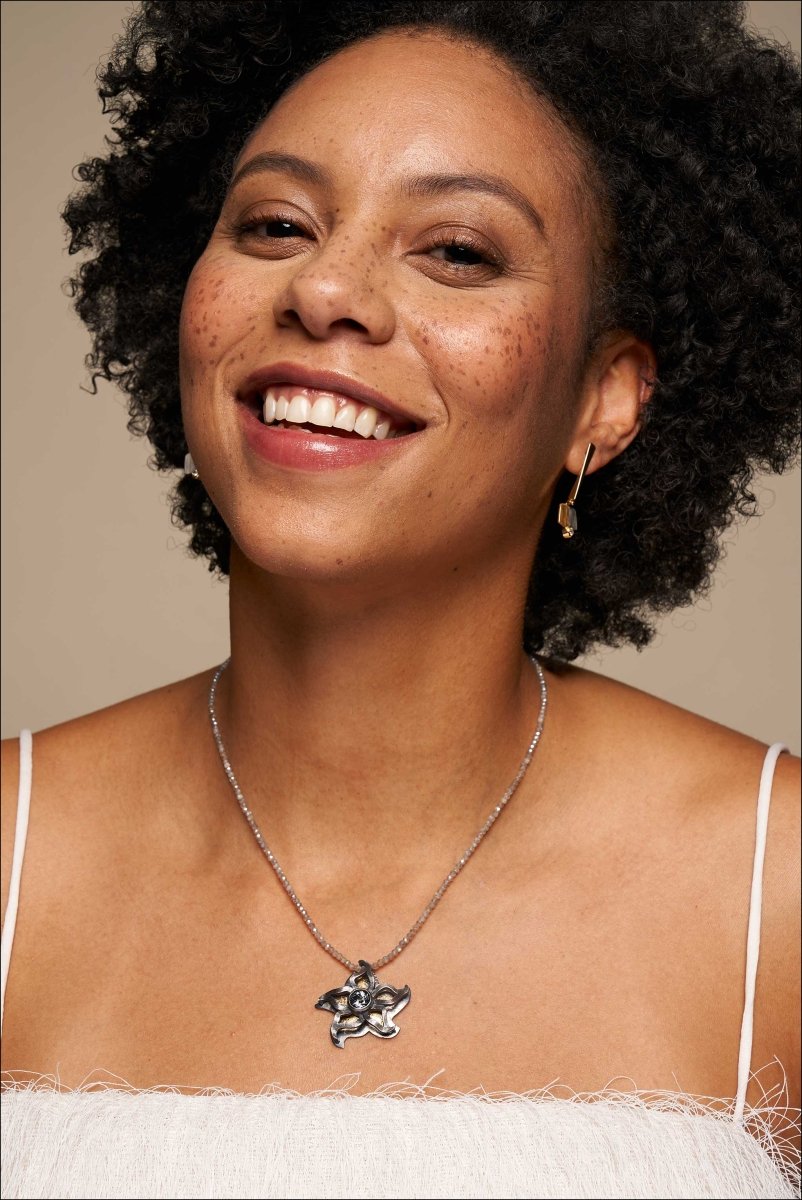 Labradorite Bead Strand Necklace 14KW 18" - JewelsmithNecklaces