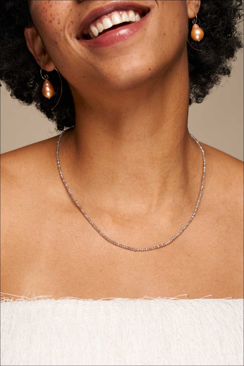 Labradorite Bead Strand Necklace 14KW 18" - JewelsmithNecklaces