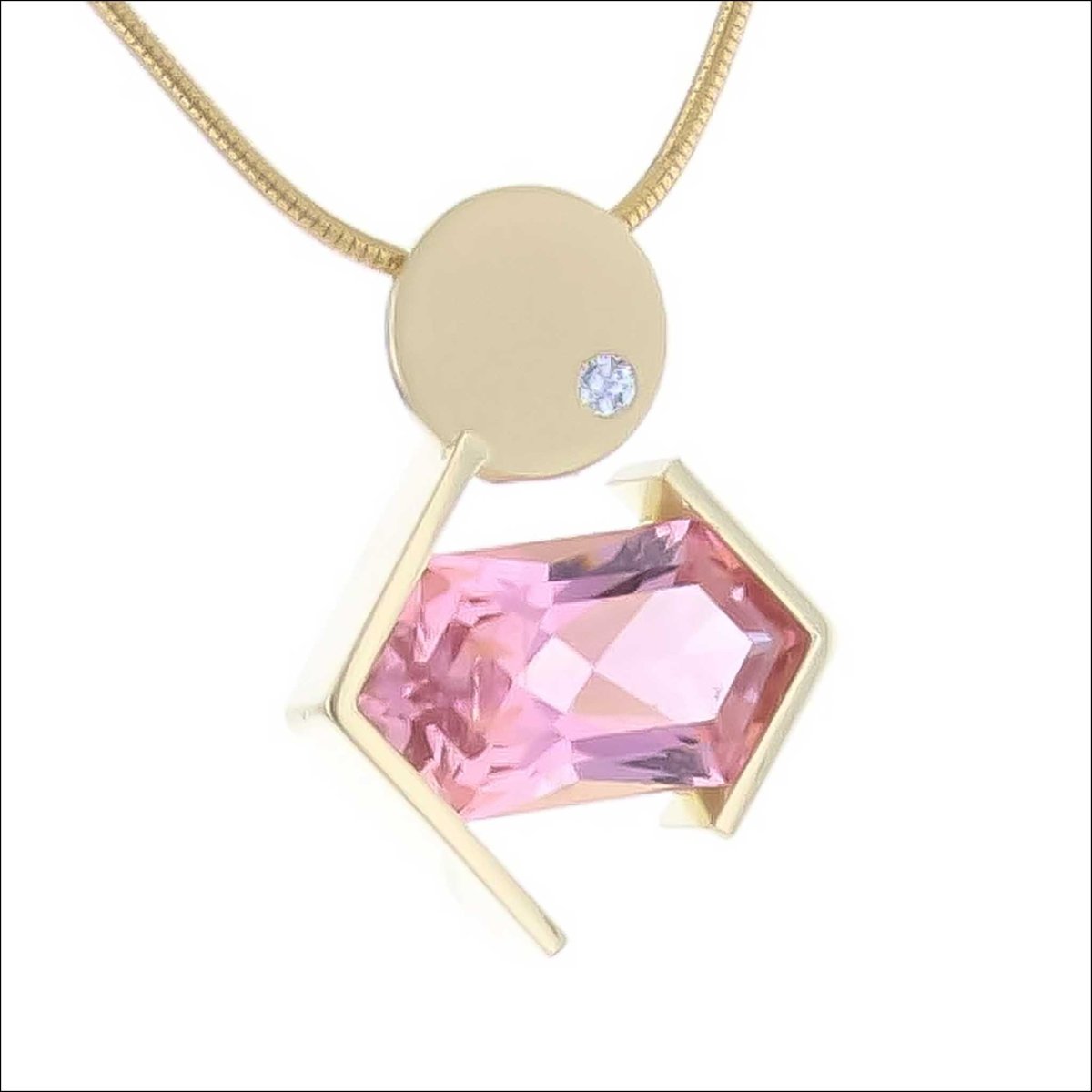 Long Hexagon Pink Tourmaline Diamond Geometric Pendant 18KY - JewelsmithPendants