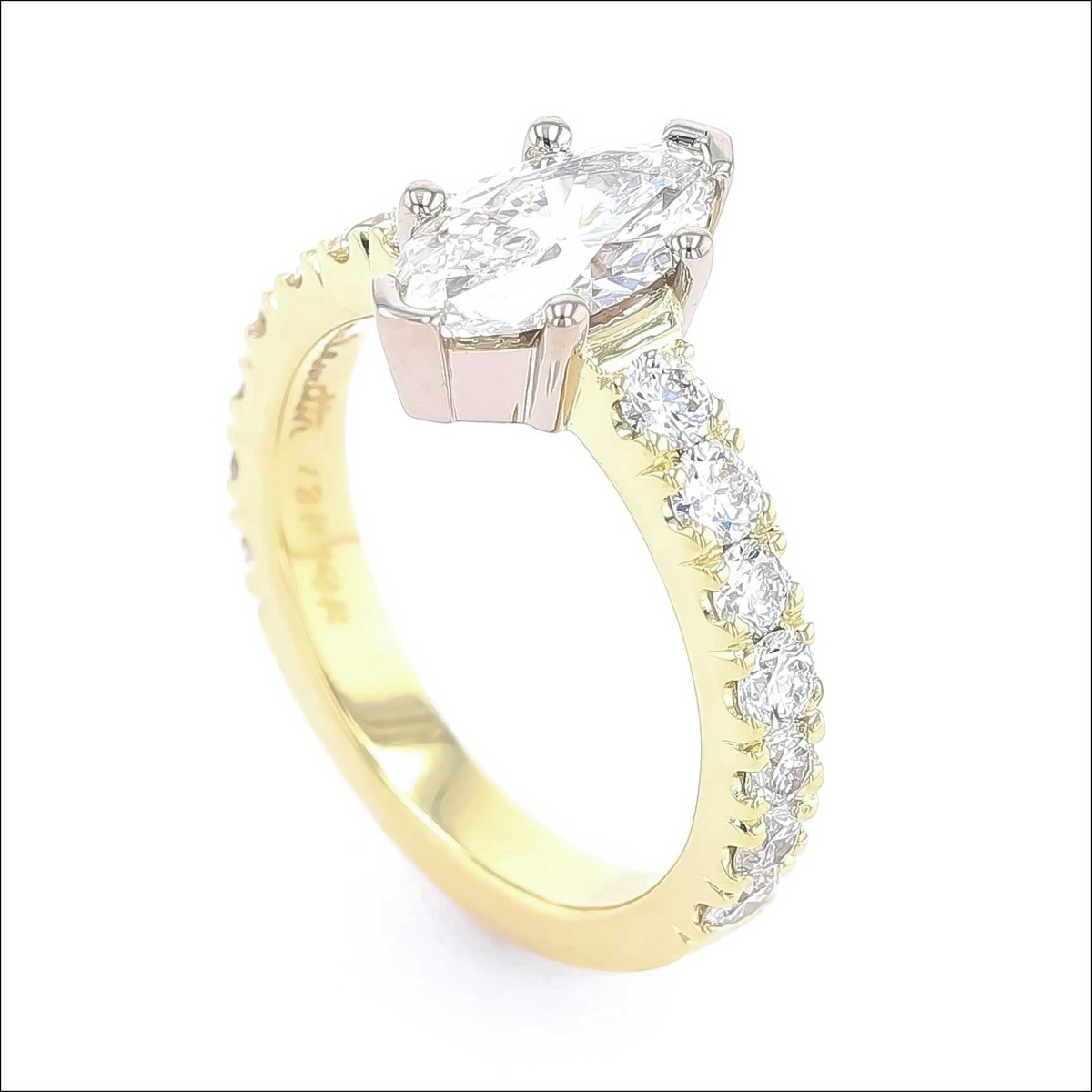 Marquise Diamond Scoop and Split Sides Engagement Ring 14KW 18KY - JewelsmithEngagement Rings