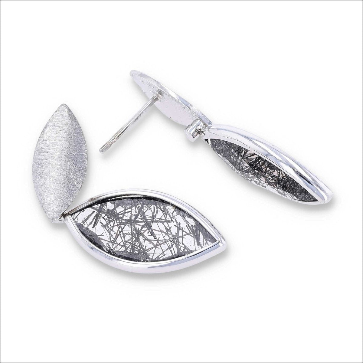 Marquise Tourmalated Quartz Earrings 14KW - JewelsmithEarrings