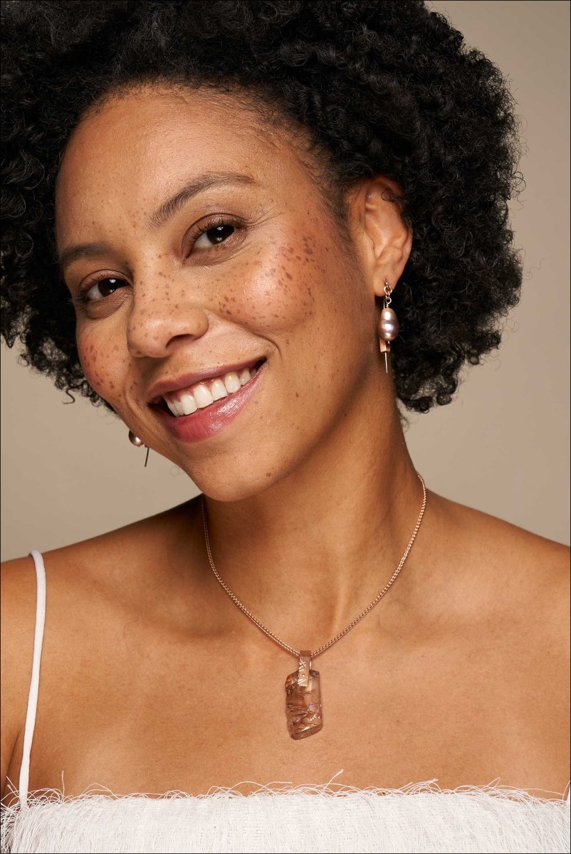 Metallic Pink and Green Freshwater Pearl Threader Earrings with Stoppers 14KW 14K Rose - JewelsmithEarrings