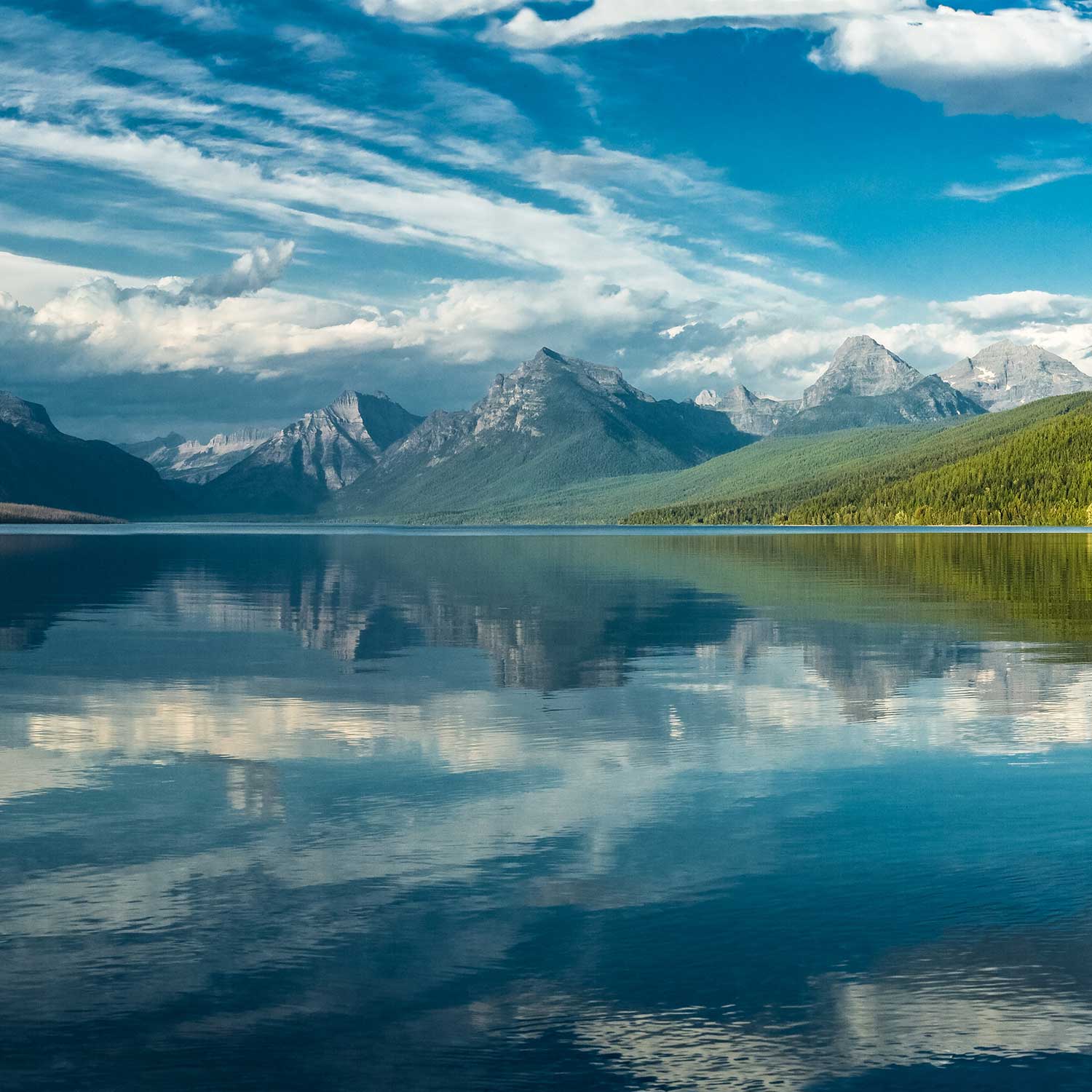 Montana nature scene with lake and mountains