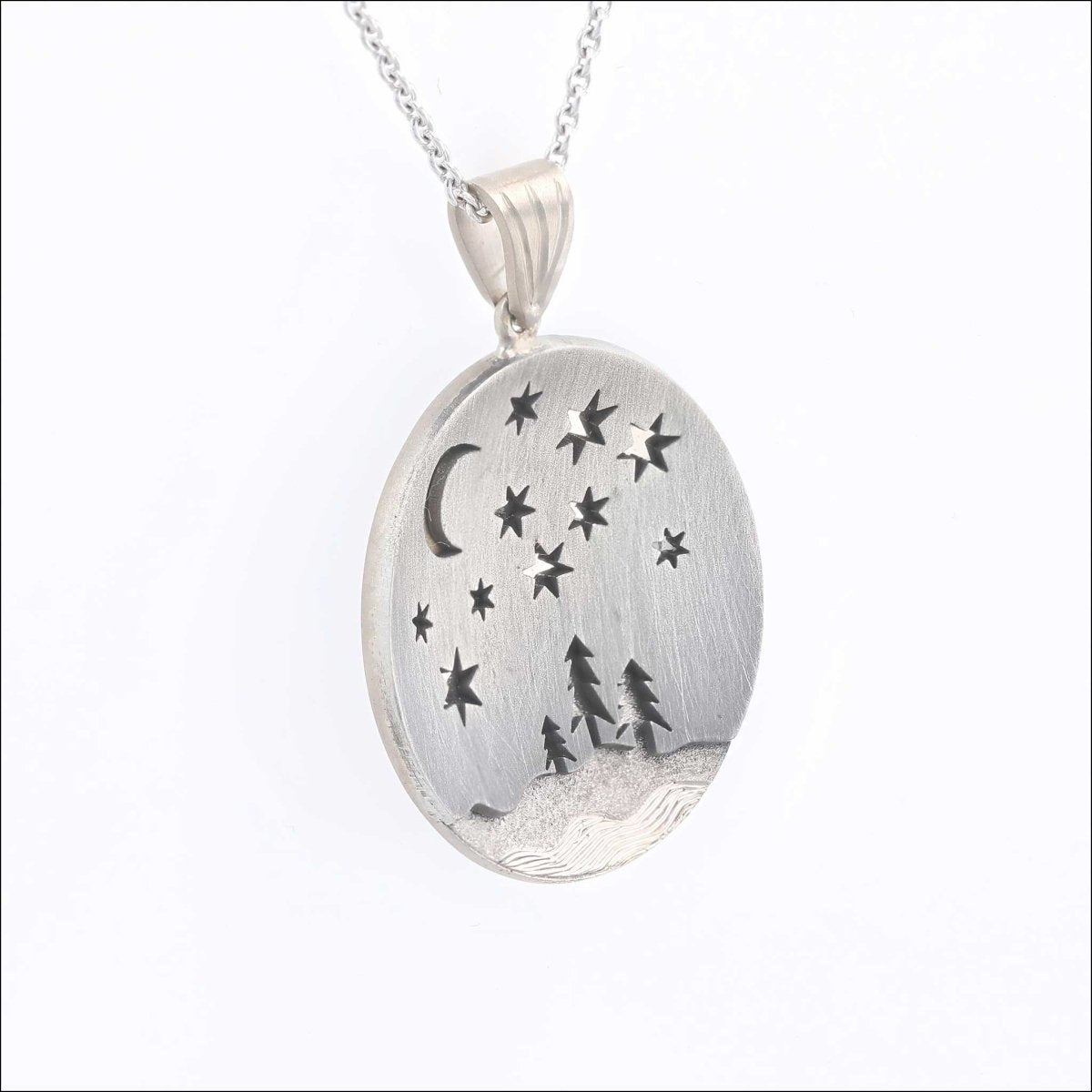 Moon Stars and River Disc Pendant Sterling Silver 18KY 14KW - Jewelsmith - Durham NC - Handcrafted - Pendants