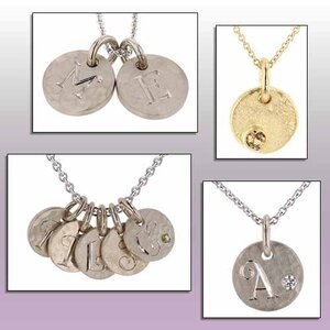 personalized hand engraved initial and gemstone pendants