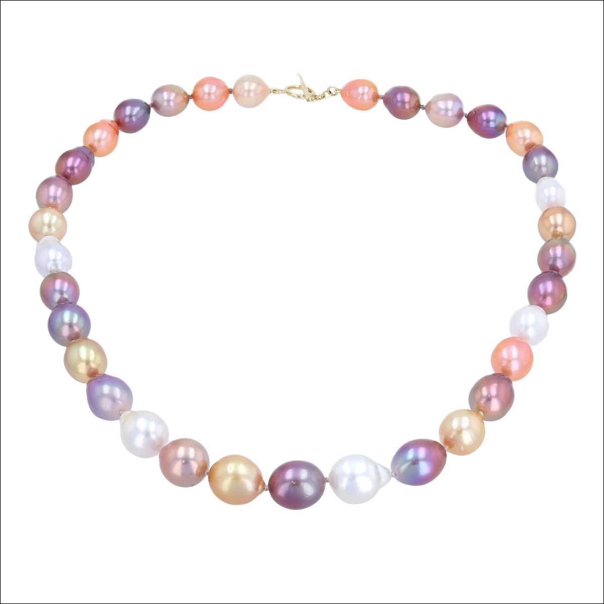 Multi - Color Drop Shaped Freshwater Pearl Strand Necklace 18KY 19" - JewelsmithNecklaces