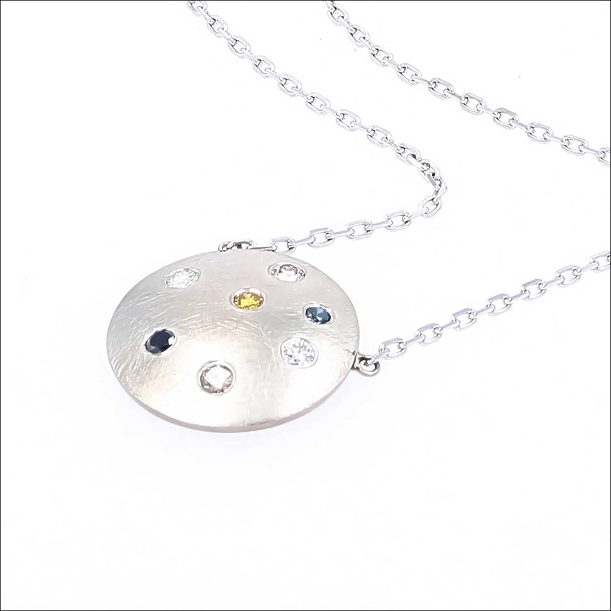 Multi - Color Flush Set Diamond Disc Necklace 19" 14KW - JewelsmithNecklaces