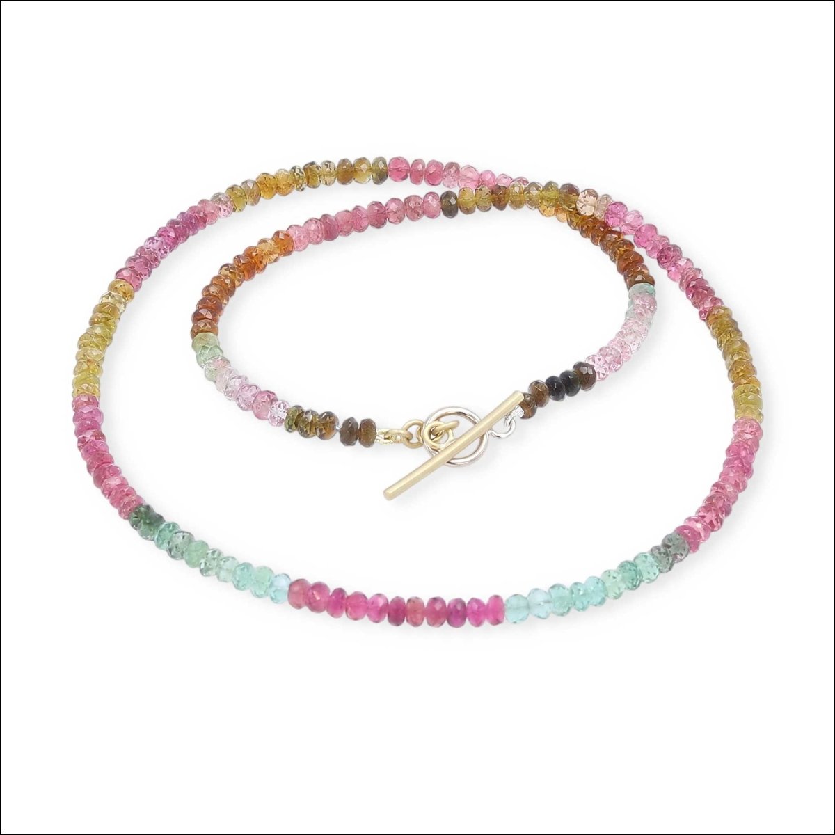 Multi - Color Tourmaline Color Block Bead Strand Necklace 14KW 18KY 17.5" - JewelsmithNecklaces
