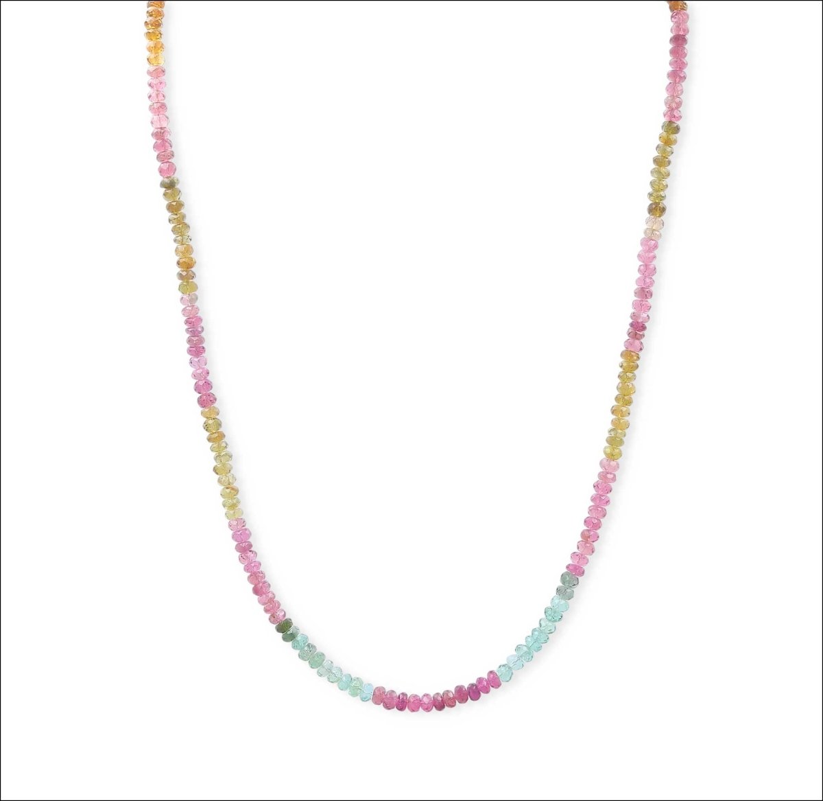 Multi - Color Tourmaline Color Block Bead Strand Necklace 14KW 18KY 17.5" - JewelsmithNecklaces