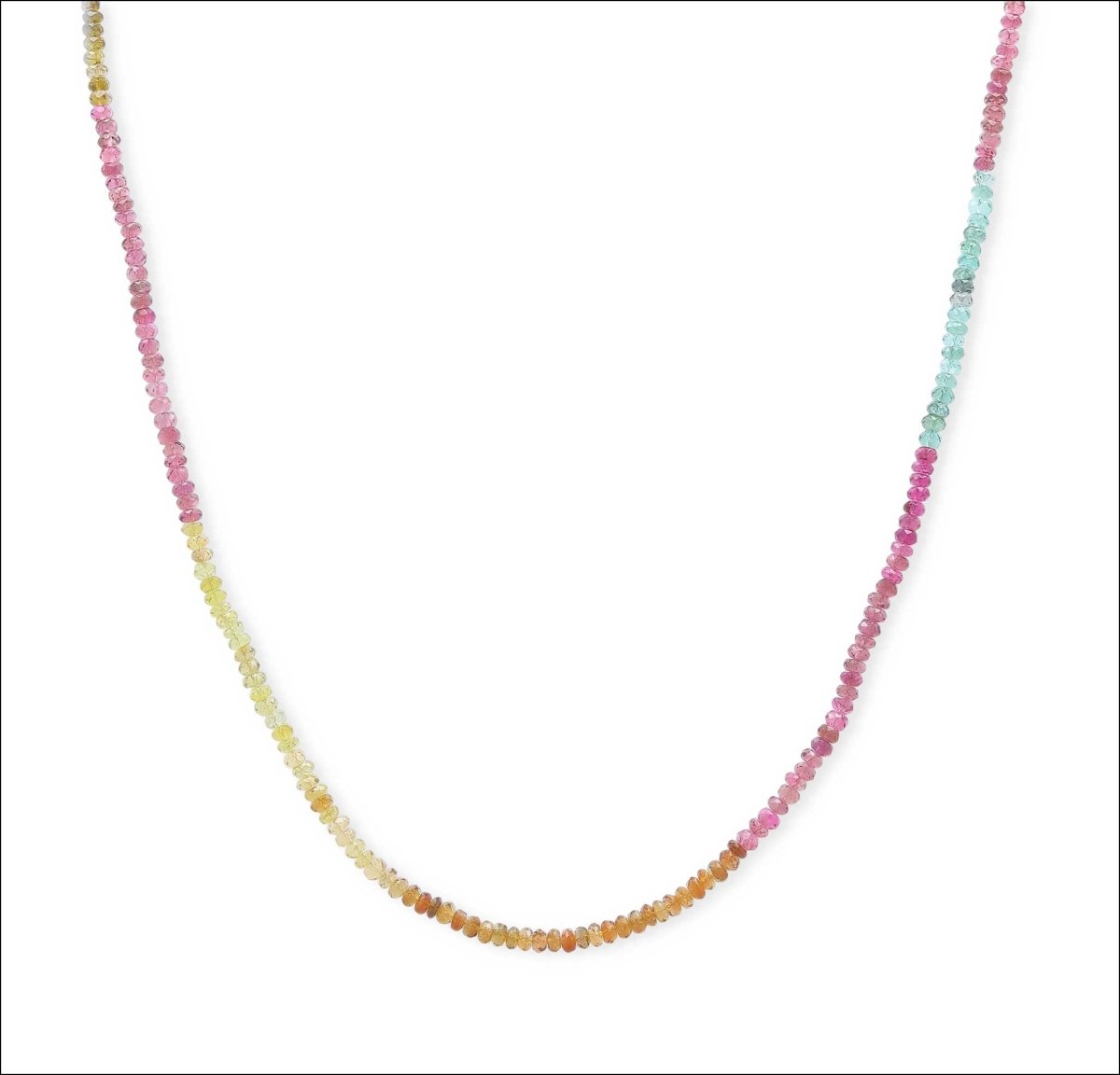 Multi - Color Tourmaline Color Block Bead Strand Necklace 14KW 18KY 37" - JewelsmithNecklaces