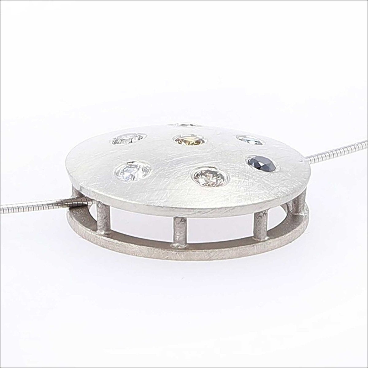 Multi - Colored Diamond Disc Pendant 14KW - JewelsmithPendants