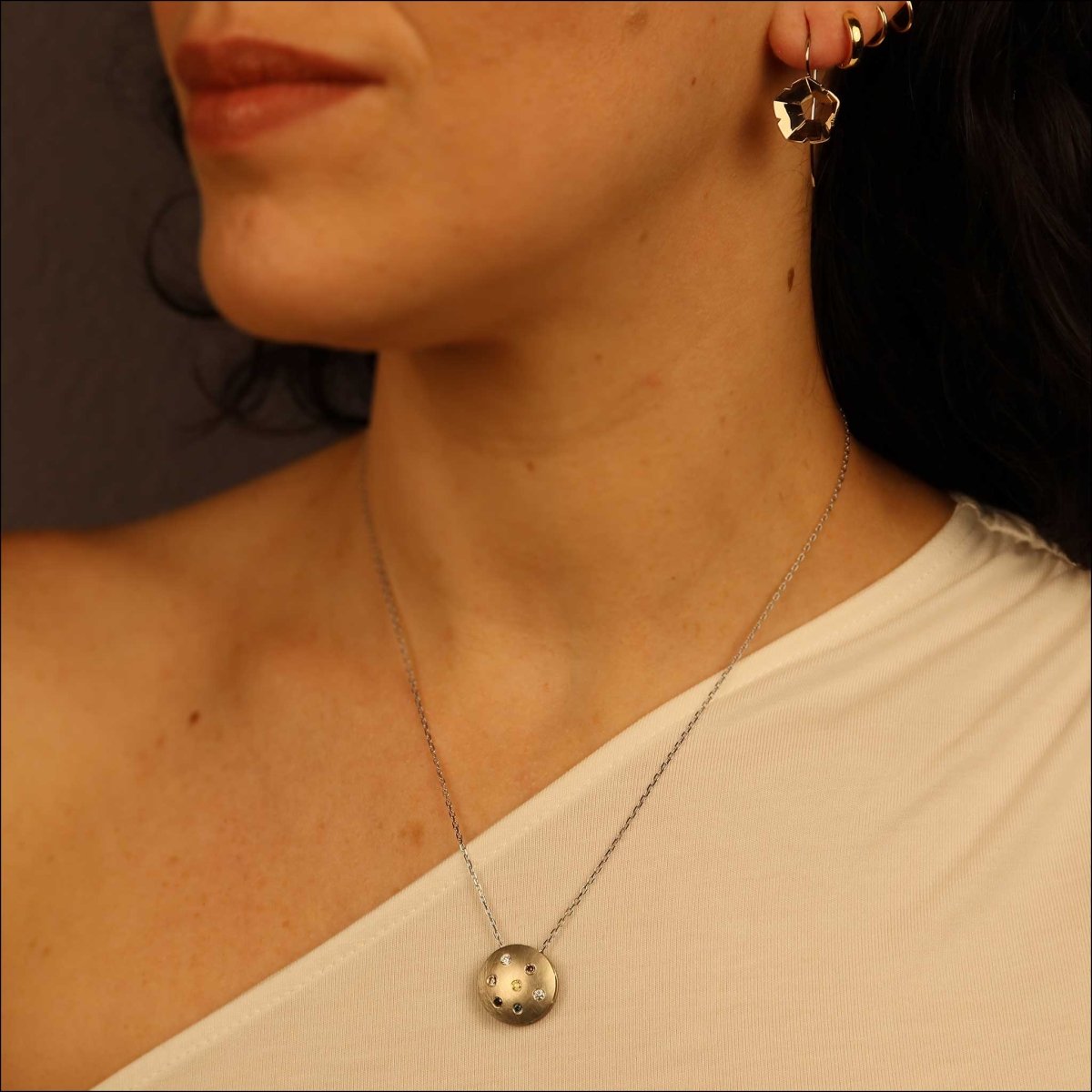 Multi - Colored Diamond Disc Pendant 14KW - JewelsmithPendants