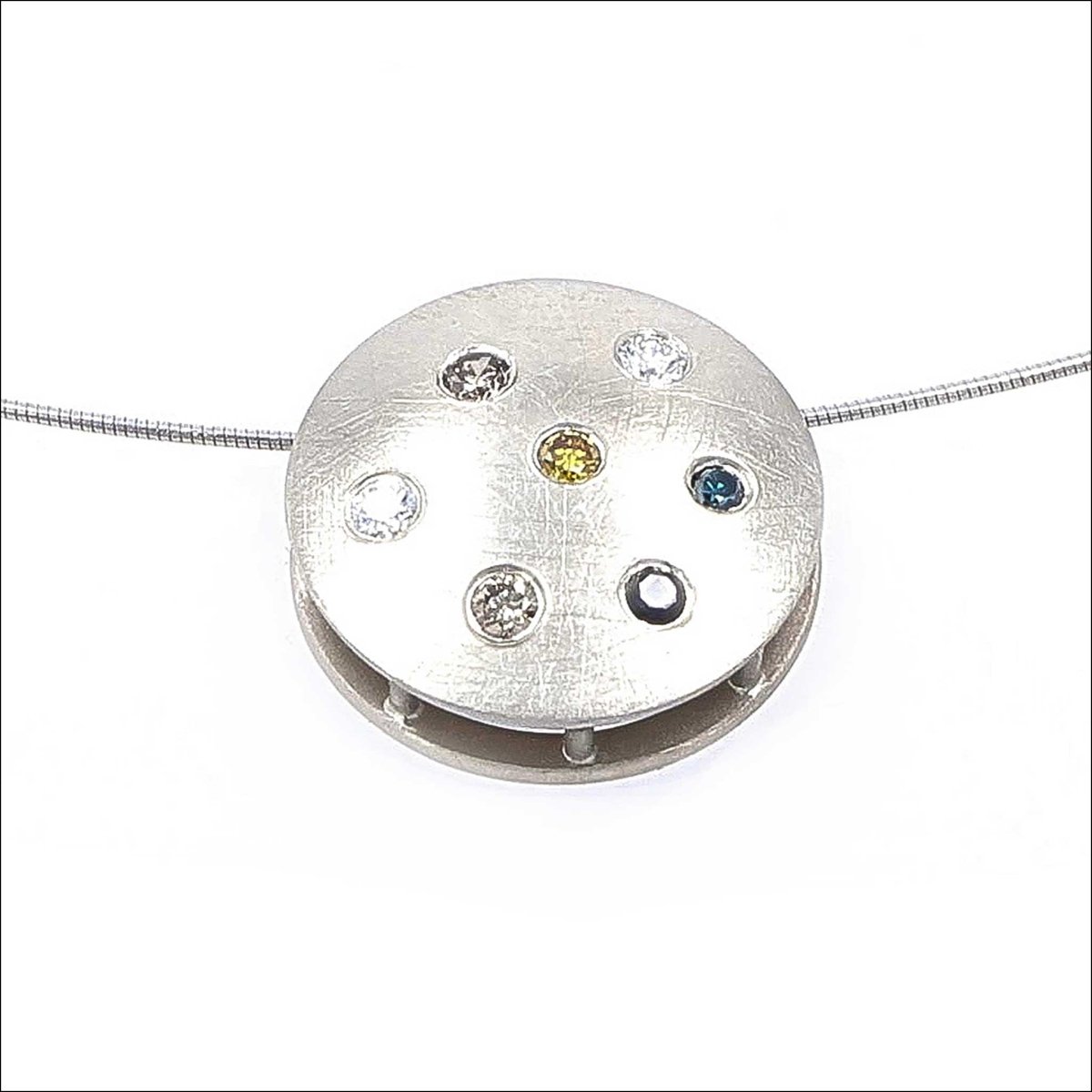 Multi - Colored Diamond Disc Pendant 14KW - JewelsmithPendants
