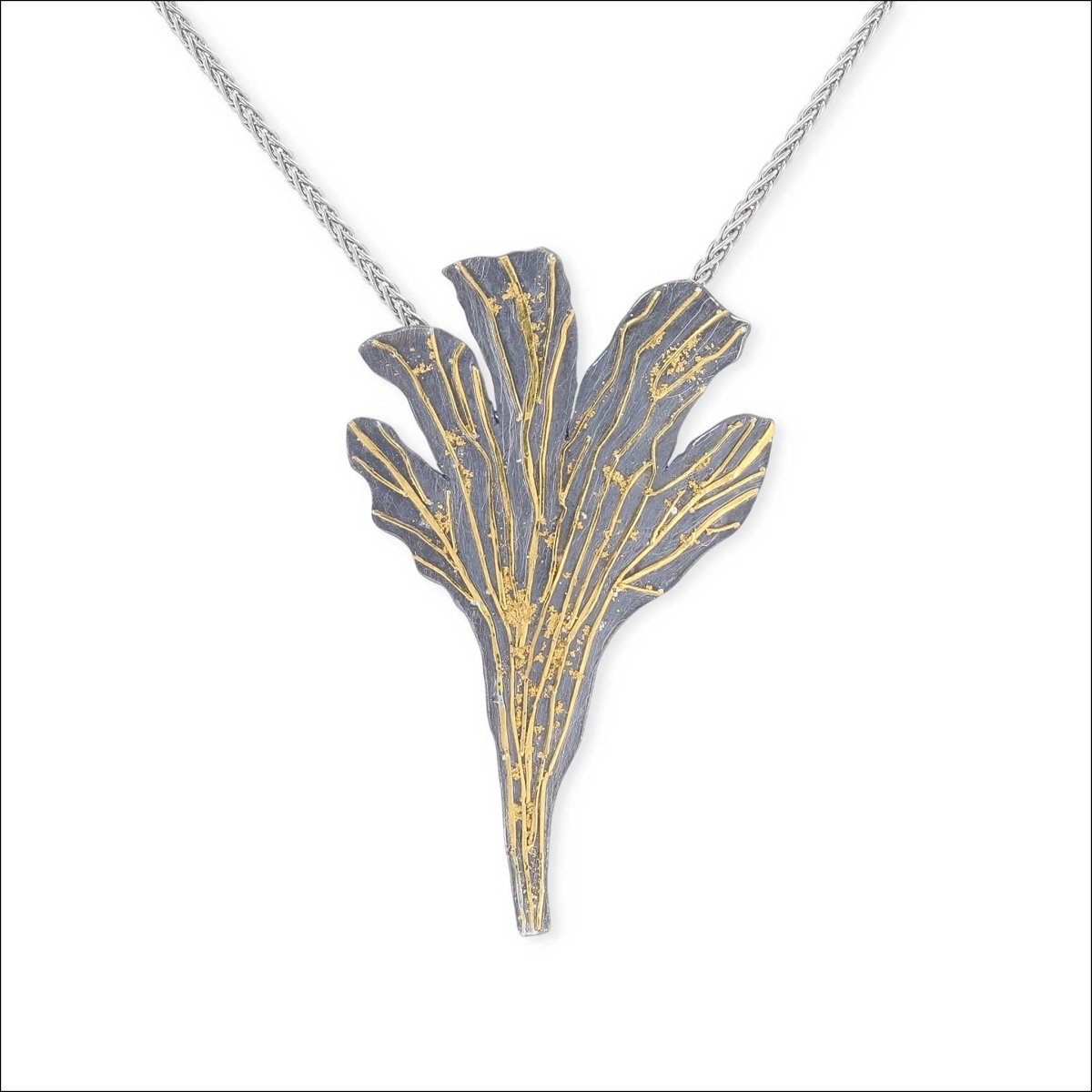 Mystic Vein Fan Shaped Pendant 24KY Sterling Silver - JewelsmithPendants