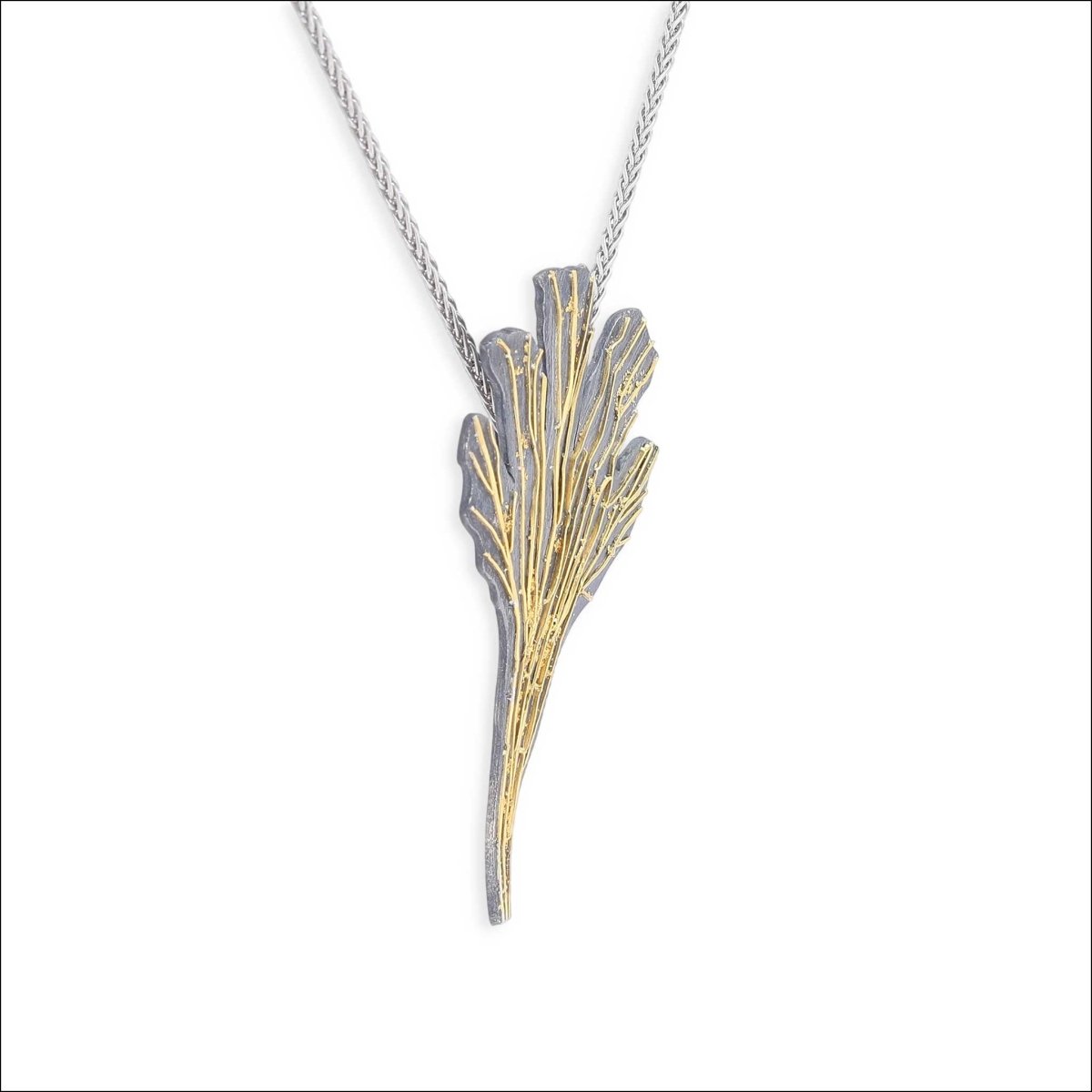 Mystic Vein Fan Shaped Pendant 24KY Sterling Silver - JewelsmithPendants