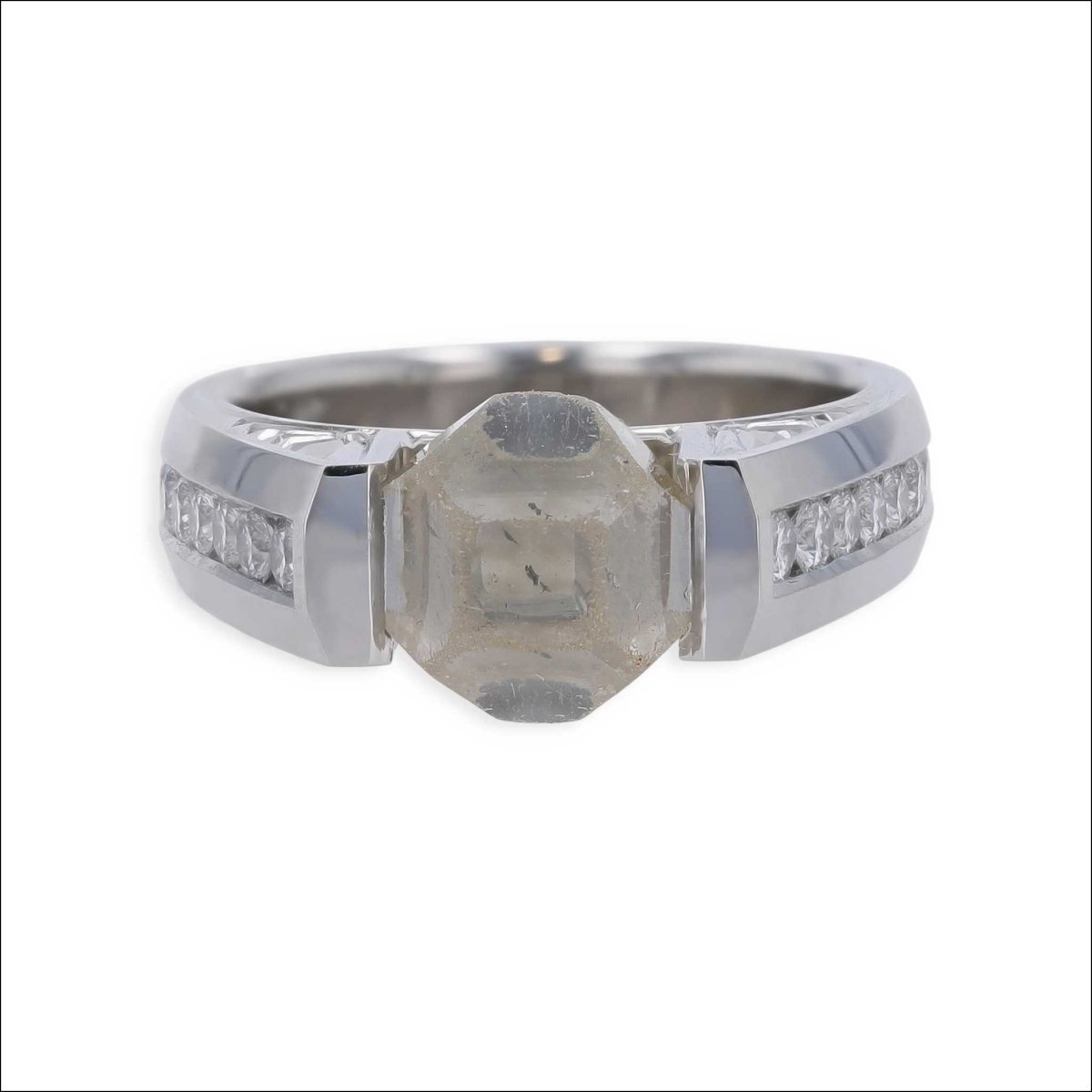 Octahedron Diamond Hand Engraved Ring Platinum - Jewelsmith - Durham NC - Handcrafted - Rings