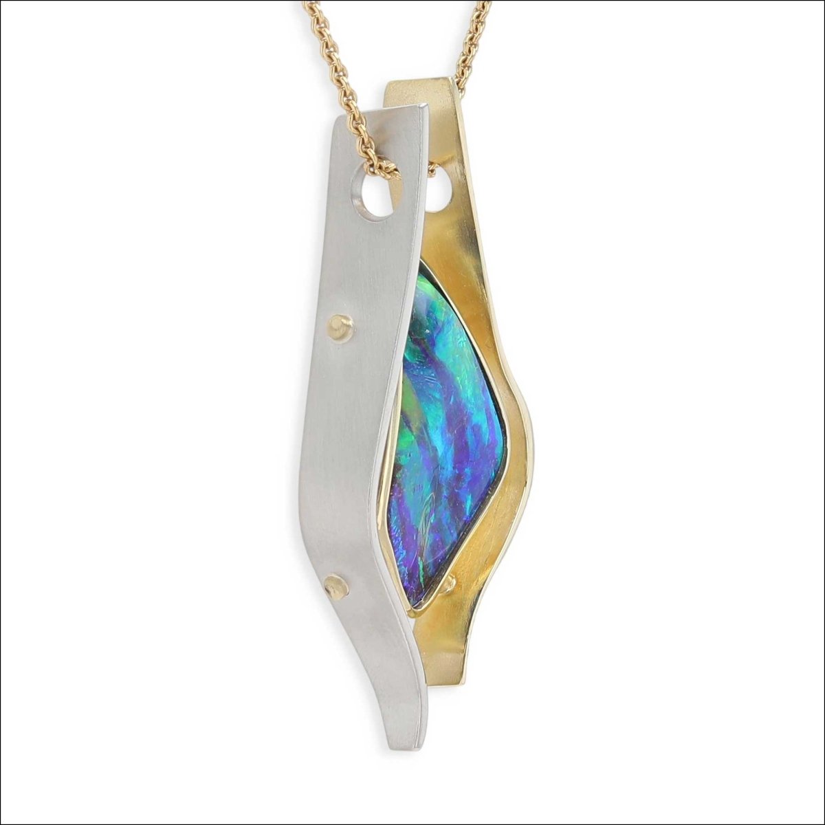 Open Frame Boulder Opal Pendant 18KY 18KW - Jewelsmith - Durham NC - Handcrafted - Pendants