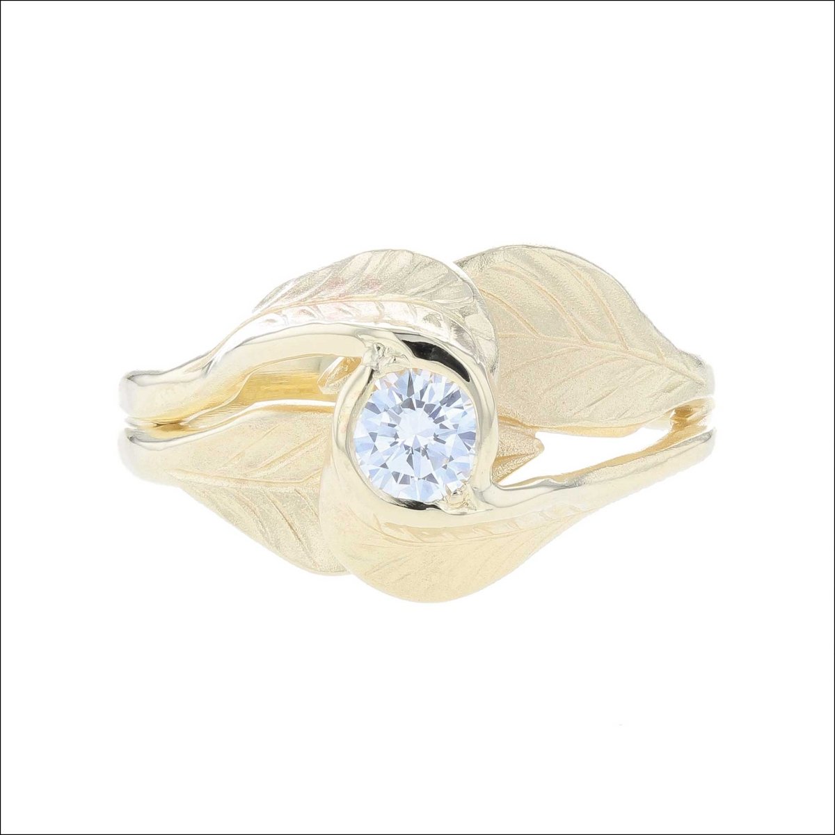 Organic Leaf Wrapped Diamond Engagement Ring 18KY - JewelsmithRings