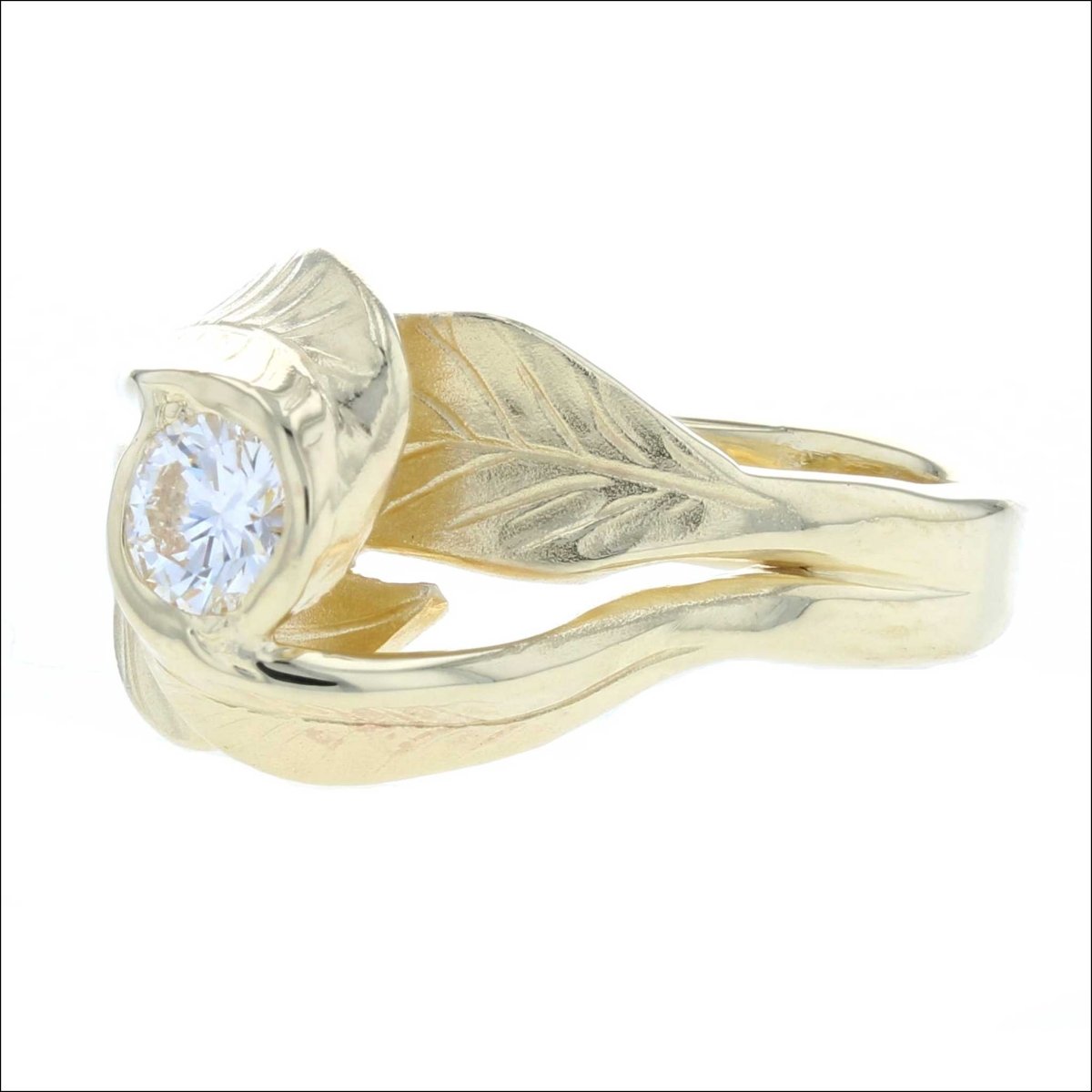 Organic Leaf Wrapped Diamond Engagement Ring 18KY - JewelsmithRings