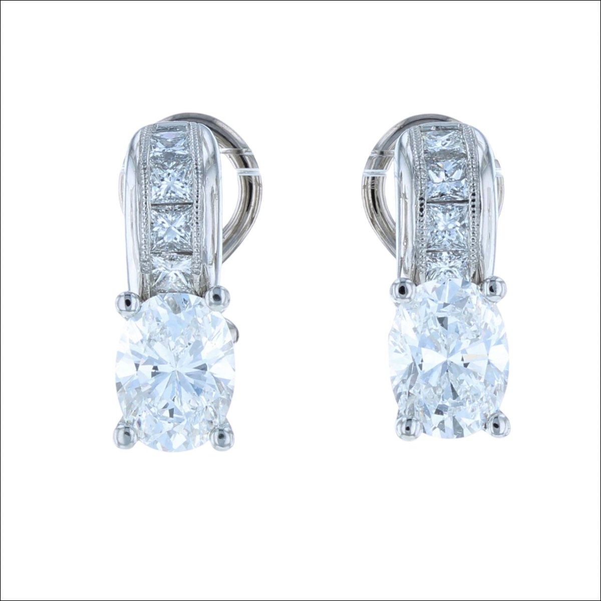 Oval and Princess Cut Diamond Earrings Platinum (Consignment) - Jewelsmith - Durham NC - Handcrafted - Earrings