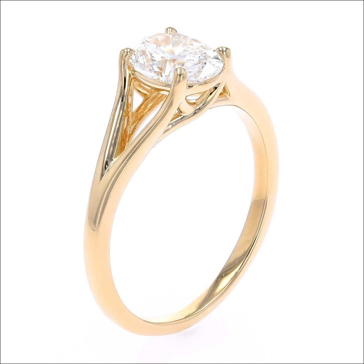 Oval Diamond Split Cathedral Engagement Ring 18KY (Consignment) - JewelsmithEngagement Rings