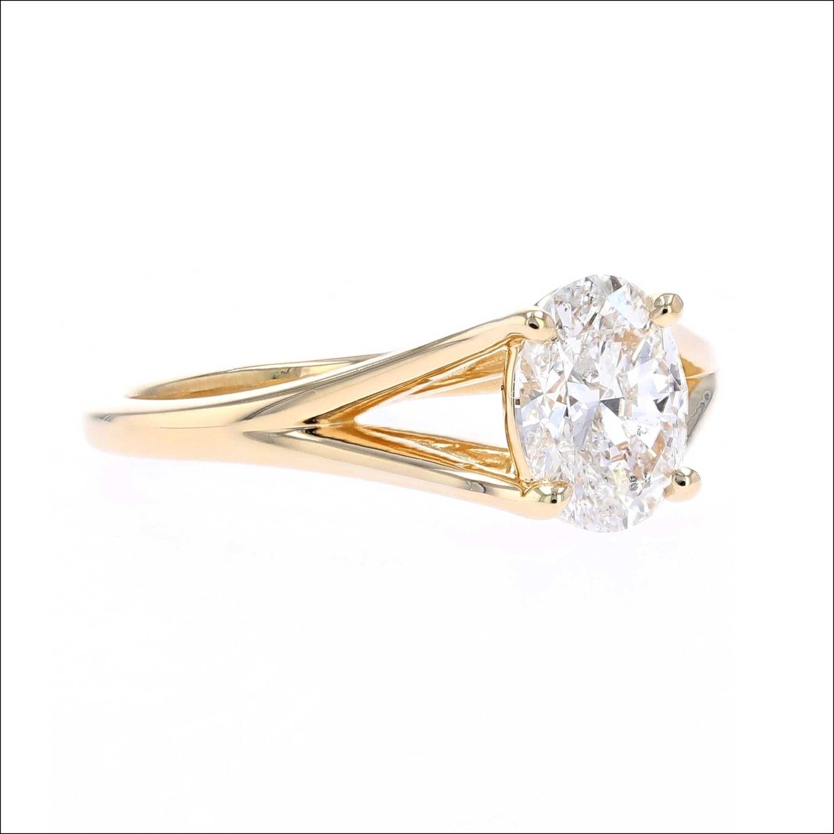 Oval Diamond Split Cathedral Engagement Ring 18KY (Consignment) - JewelsmithEngagement Rings
