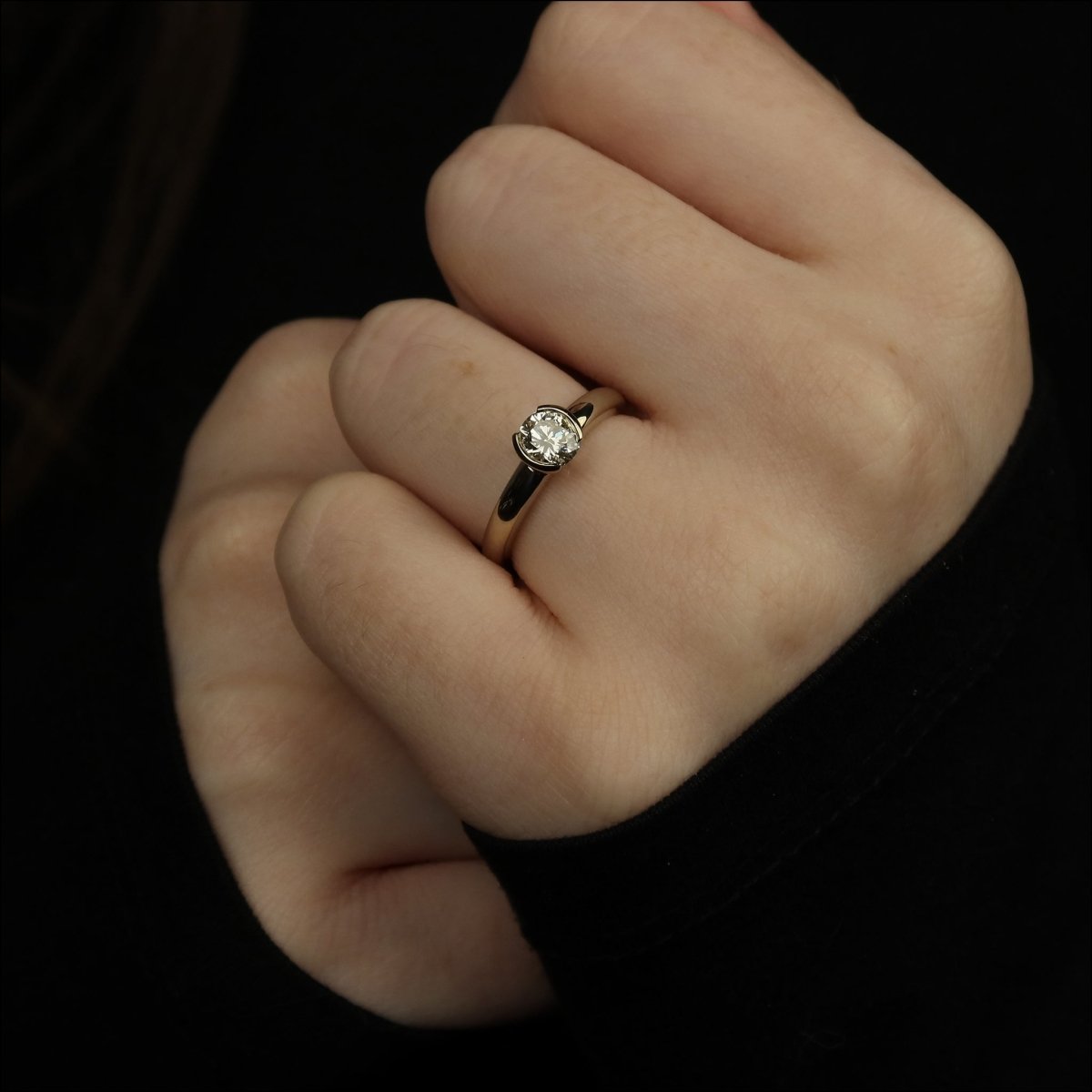 Partial Bezel Diamond Engagement Ring 14KW - JewelsmithEngagement Rings