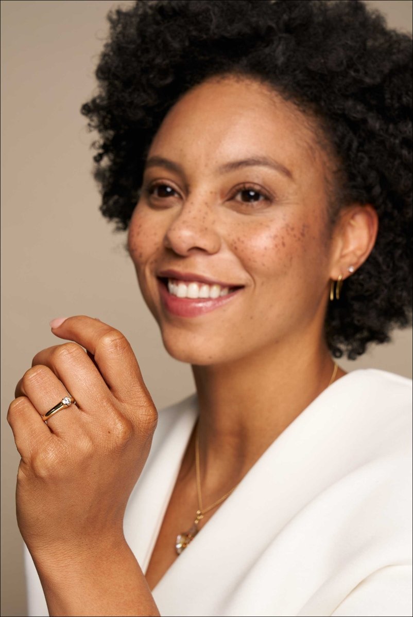 Partial Bezel Diamond Engagement Ring 18KY (Consignment) - JewelsmithEngagement Rings