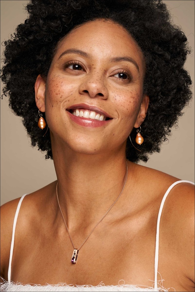 Peach Freshwater Pearl Spiral Wire Earrings 18KY - JewelsmithEarrings