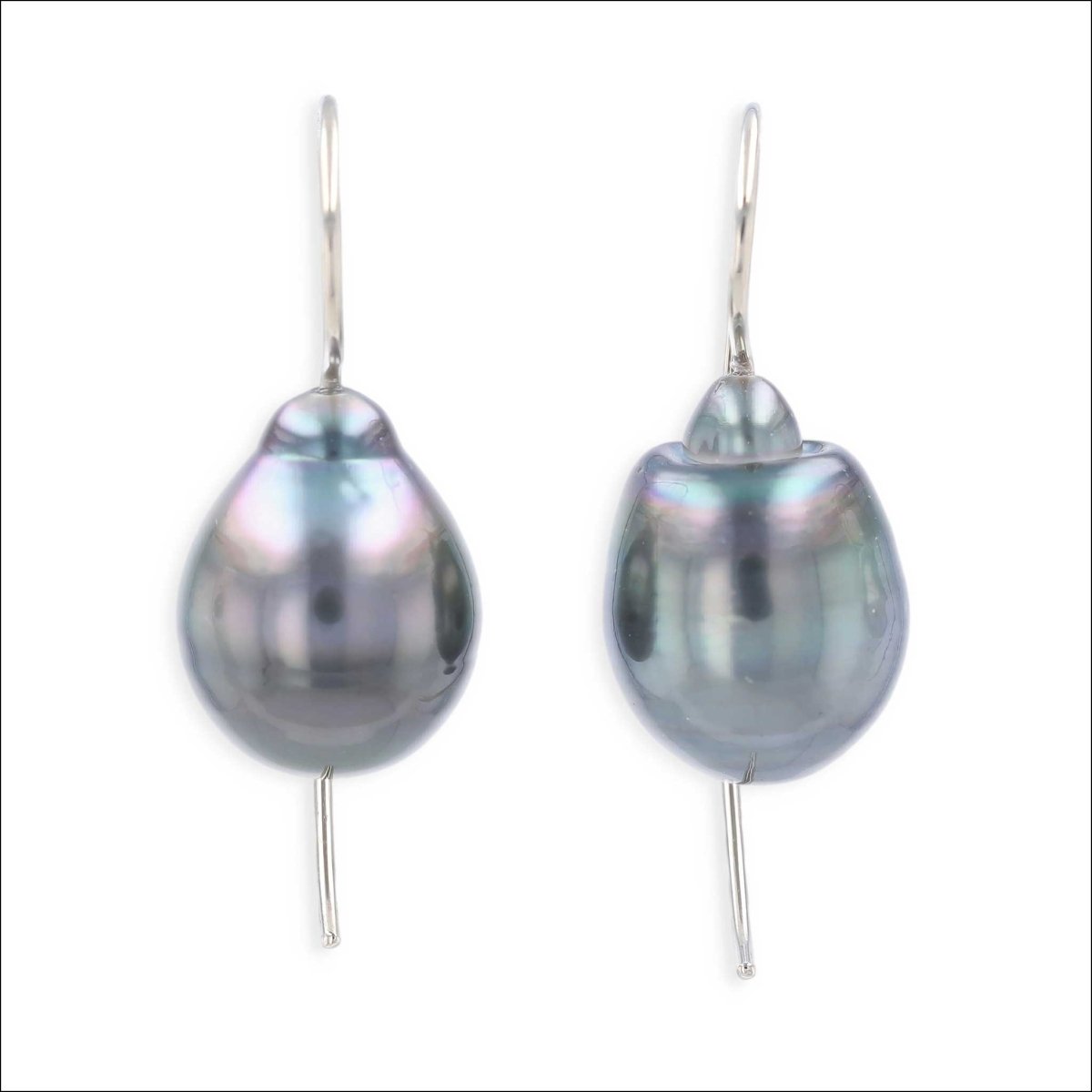 Peacock Gray Tahitian Pearl Wire Earrings 14KW - Jewelsmith - Durham NC - Handcrafted - Earrings