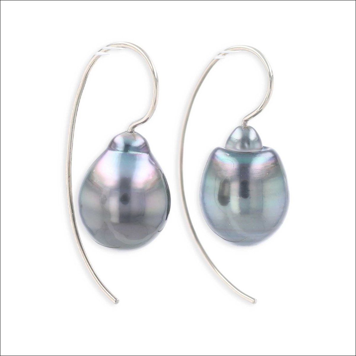 Peacock Gray Tahitian Pearl Wire Earrings 14KW - Jewelsmith - Durham NC - Handcrafted - Earrings