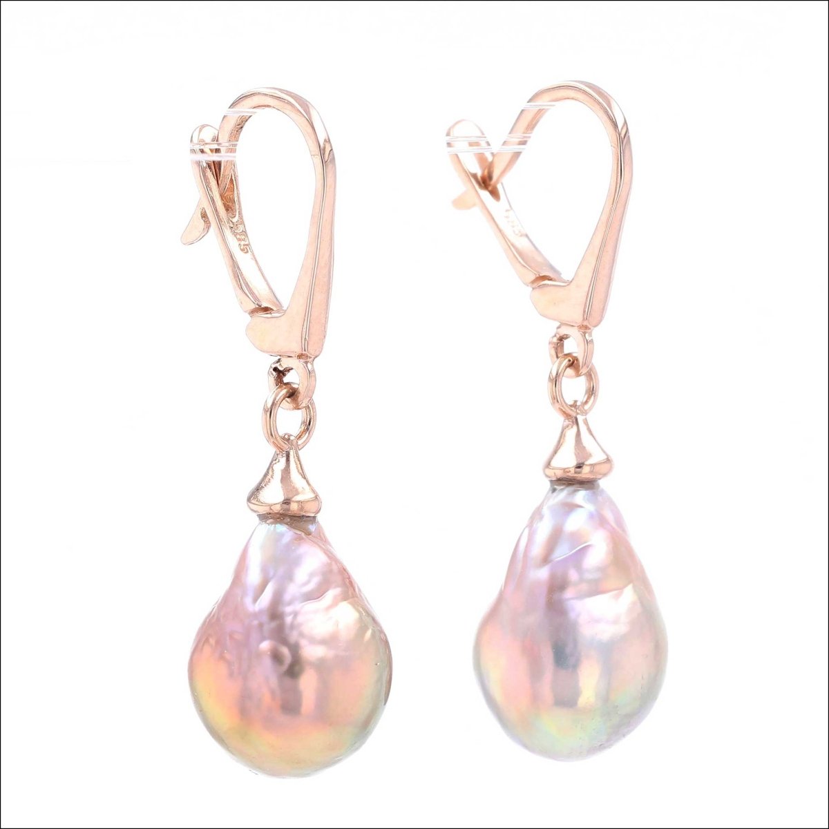 Pink Chinese Freshwater Fireball Pearl Lever Back Earrings 14K Rose - JewelsmithEarrings