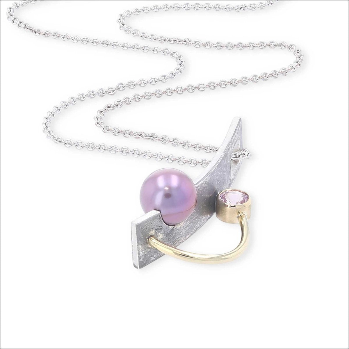 Pink Sapphire Lavender Freshwater Pearl Pendant Sterling Silver 18KY - Jewelsmith - Durham NC - Handcrafted - Pendants