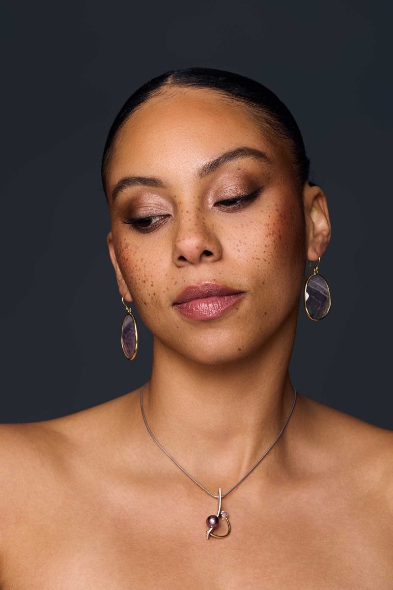 Pink Sapphire Lavender Freshwater Pearl Pendant Sterling Silver 18KY - Jewelsmith - Durham NC - Handcrafted - Pendants