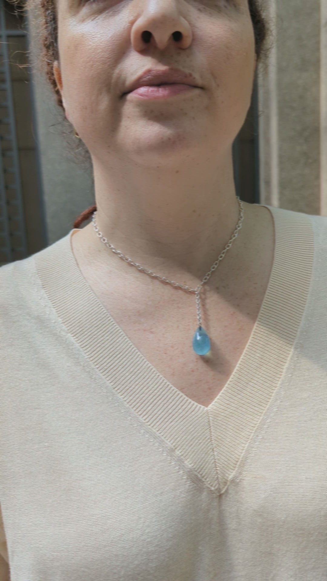 Aquamarine Smooth Briolette Y Necklace Sterling Silver 16" on model video