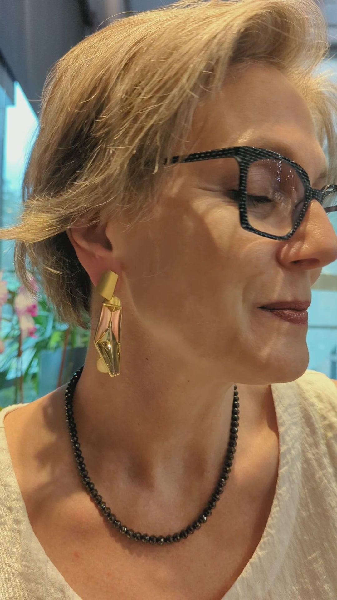 Fantasy Cut Citrine Geometric Dangle Earrings 18KY model